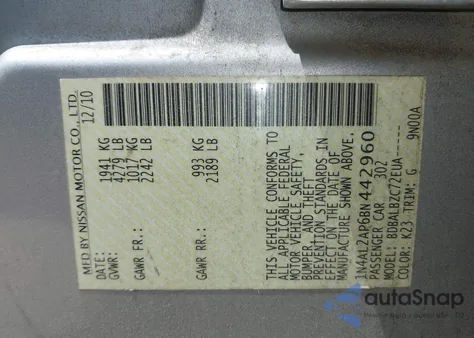 2011 Nissan Altima 2.5 S z USA, uszkodzony, nr VIN 1N4AL2AP6BN442960